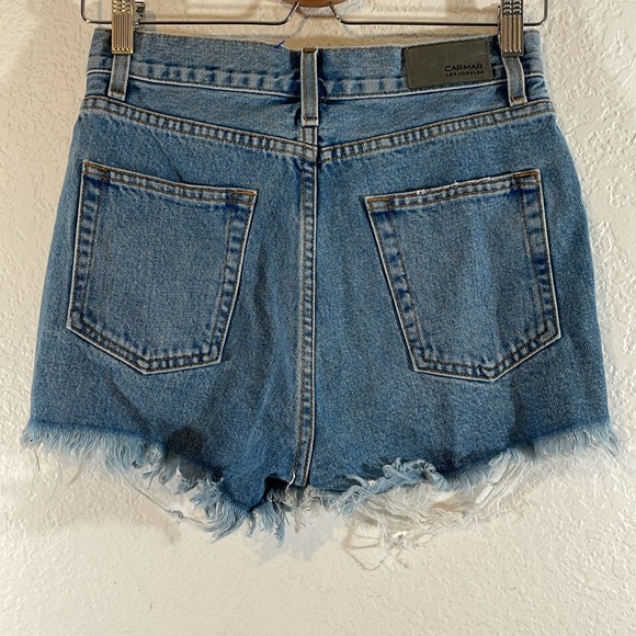 CARMAR Alice High Rise Distressed Raw Hem Denim Shorts With Pockets Size 27 NEW - Picture 2 of 4